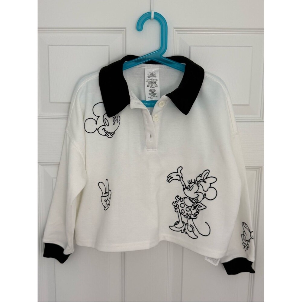 Disney Youth Girls 5/6 Pullover Button Up Long Sleeve Collared Shirt Black White